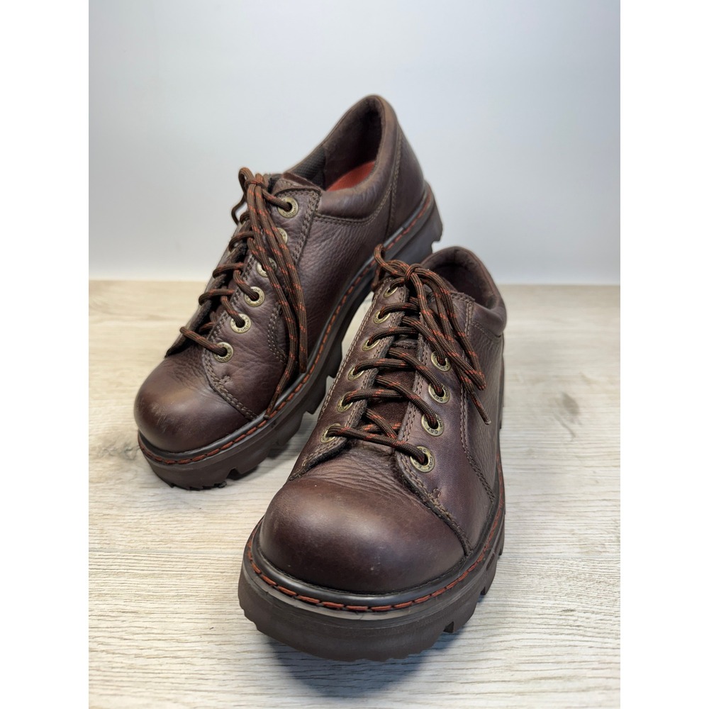 Rare 90s CAT Mens 9.5 Oxford Walking Machines Brown Leather Chunky Platform Lug